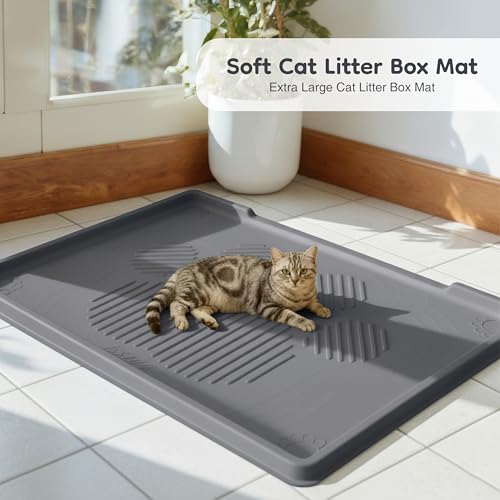 ISSEVE Cat Litter Mat 40" x 28" XL, Extra Large Silicone Mat for Litter Box, 1.38" Raised Edge Urine Proof Litter Trapping Mat Pad for Scatter Control, Soft on Kitty Paws, Protect Floor (Dark Grey) - color: Dark Grey