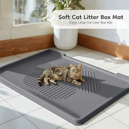 ISSEVE Cat Litter Mat 40" x 28" XL, Extra Large Silicone Mat for Litter Box, 1.38" Raised Edge Urine Proof Litter Trapping Mat Pad for Scatter Control, Soft on Kitty Paws, Protect Floor (Dark Grey) - color: Dark Grey