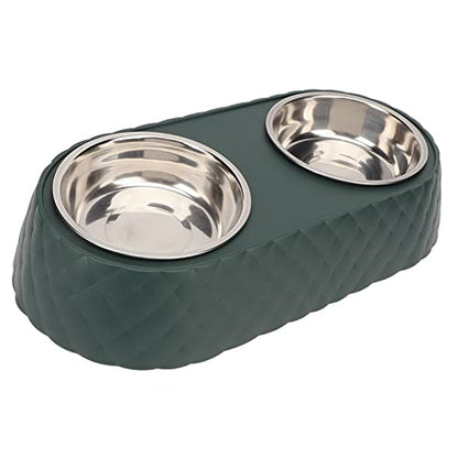 Generic Durable Stainless Steel Double Pet Feeding Bowls, Non Slip Mats Prevent Slip, Safe Material for Small to Medium Dogs Cats (Dark Green) - color: Dark Green