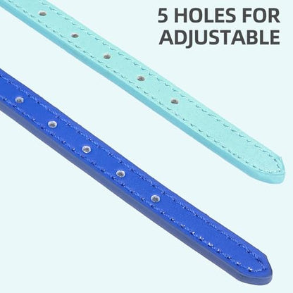 PUPTECK 2 PCS Soft Genuine Leather Cat Kitten Collar with Bells Adjustable for Girl Boy Cats Puppy - Pale Turquoise, Navy Blue - color: Pale Turquoise&Navy Blue
