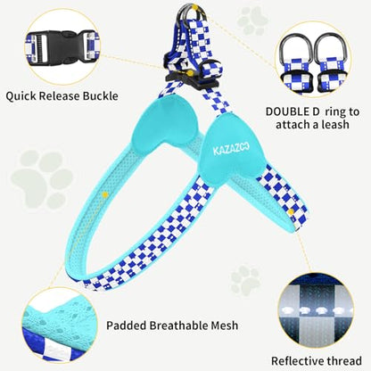 Kazazoo No Pull Small Dog Harness and Leash Set, Adjustable Puppy Soft Vest Harness with Breathable Mesh Padded, Reflective Lightweight Harness with Buckle for Extra Small Medium Dogs, Blue Plaid S - color: Blue Plaid, size: S