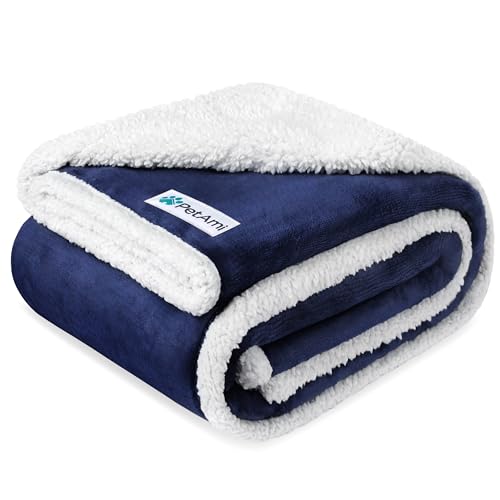 PetAmi Waterproof Dog Blanket for Couch, Large 60x40, Pee Proof Sherpa Fleece Reversible Pet Throw, Furniture Protector for Bed Sofa Kennel, Soft Washable Cover for Medium Dogs Cats, Navy Blue - color: Blue, size: Large 60 X 40 Inches