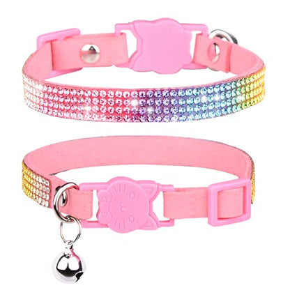 Cat Collar Breakaway Bling Diamond Rhinestone with Bell Adjustable for Cats and Kitten Girl boy (Pink) - color: Pink