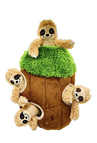 Glow Pups Hide and Seek Dog Toy, Sloth Dog Toy, Plush Squeaky Burrow Tree for Dogs, Interactive Puzzle for Mental Stimulation, Woodland Style, Medium Size, Set of 4 - size: Medium