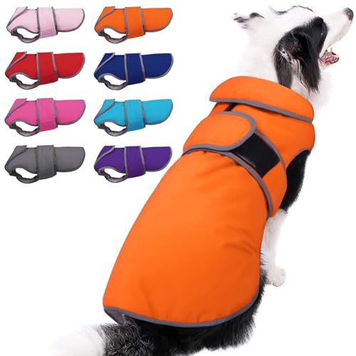 MIGOHI Warm Dog Coat Winter Dog Jacket,Waterproof Cold Weather Coats for Dogs,Fleece Jacket for Small Medium Large Dogs,Reflective Thick Fleece Vest with Leash Hole - color: Orange, size: XXX-Large