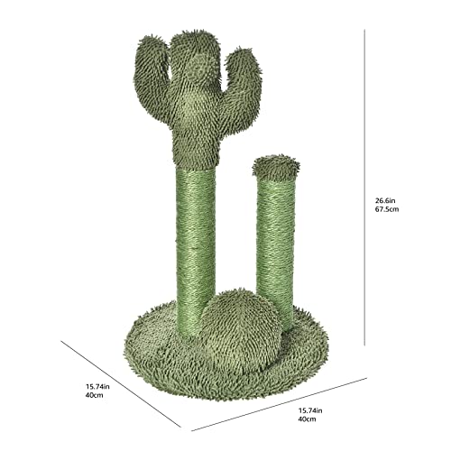 Amazon Basics Cat Scratching Post, Indoor Cactus Triple Posts for Cats & Kittens with Dangling Ball, Large, 27"H, Green - size: Large - 27" H