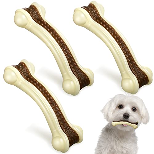 Sosation 3 Pack Chew Toys for Aggressive Chewers, Bone Toys Nylon Beef Flavor Dog Teething Toys for Large/Medium/Small Puppies Breeds(Small, Curved Bone) - size: Small, style: Curved Bone