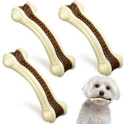 Sosation 3 Pack Chew Toys for Aggressive Chewers, Bone Toys Nylon Beef Flavor Dog Teething Toys for Large/Medium/Small Puppies Breeds(Small, Curved Bone) - size: Small, style: Curved Bone