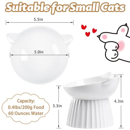 Ceramic Raised Cat Bowl，Tilted Raised Bowl Anti Vomit Bowls for Indoor Cats Whisker Friendly Pet Feeder for Cats Puppies, Microwave and Dishwasher Safe - color: White+Black