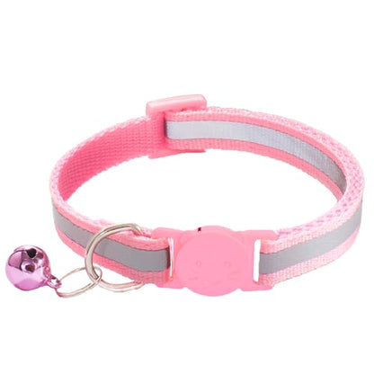 2 Pack Breakaway Cat Collars with Bells, Reflective Design and Claw Print Design, Safety Buckle Kitten Collars Adjustable from 7.5 to 12.5 Inches (Pink) - color: Pink