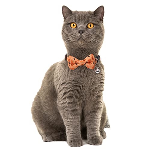 Halloween Cat Collar Breakaway with Cute Bow Tie and Bell for Kitty Adjustable Safety - color: Orange+Purple