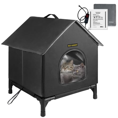 Rest-Eazzzy Heated Cat House for Outdoor Cats, Waterproof, Fully Insulated Shelter for Stray and Feral Cats, Great for Cat Houses for Outdoor Cat and Cat Beds for Indoor Cats (Grey-Heat, Medium) - color: Black-Heat, size: Medium