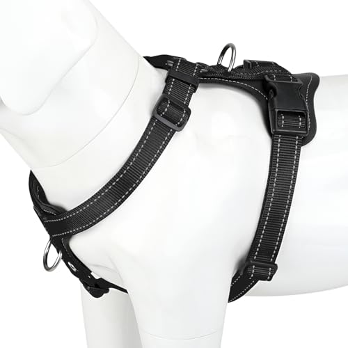 Plutus Pet Adjustable No Pull Dog Harness with Leather Accents, Heavy Duty Reflective Nylon Vest for Training, Hiking, Easy Walk Harness for Small, Medium, Large Dogs (Black, S) - color: Black, size: S
