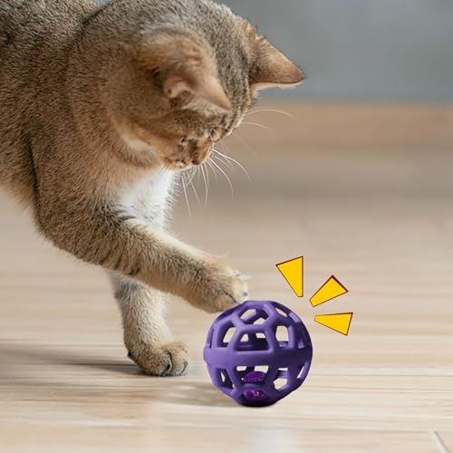 Dog Chew Toys with Bell Sound, 3 Rubber Bouncy Ball for Medium/Large Dogs, Interactive Fetch Ball Teeth Cleaning&Training, Hollow Design with Internal Bells (Purple) - color: Purple