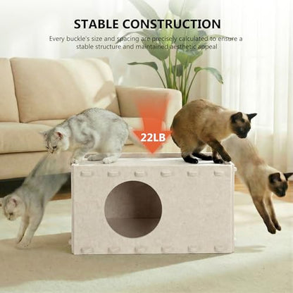 Cat House for Indoor Cats, Foldable Felt Cat Cave, Cat Hideaway, Cat Bed for Large & Multiple Cats, 23.6x15.8x11.8 inch, Cream - style: Camel