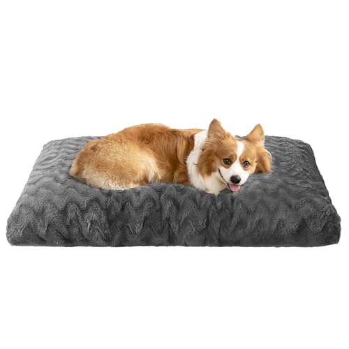 EHEYCIGA Washable Large Dog Bed for Crate 35x23 Inch, Reversible Kennel Pad for Dogs Weight Up to 45 lbs, Plush and Comfy Pet Sleeping Mat, Charcoal - color: Charcoal, size: 35" x 23"x 3.5"