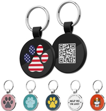 QR Code Pet ID | Personalized Dog & Cat Collar Tag | Online Profile with Instant Scanned Location Alert Email - style: USA Patriot