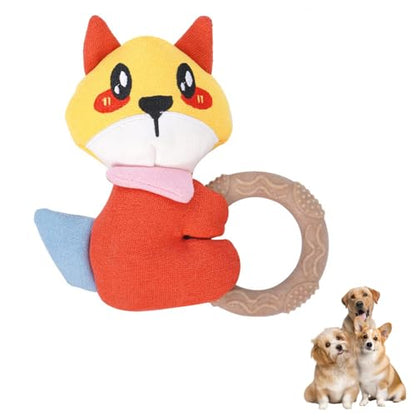 TiaoBug Puppy Teething Toy with Squeaky Soft Plush Dog Chew Toys for Small Dogs Interactive TPR Fox One Size - color: Fox