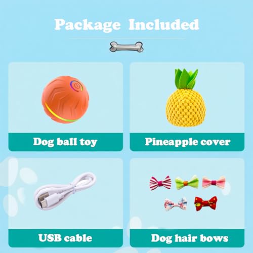 Interactive Dog Toys Dog balls, Automatic Moving Bouncing Rotating Interactive Dog Ball, Durable Motion Activated Automatic Rolling Ball Toys for Puppy Small Medium Large Dogs, Anti Boredom Dog Toys - color: Orange