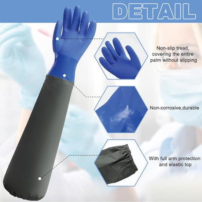 YOFANG 27.2" Pet Grooming Bathing Gloves,Extra Long Waterproof Rubber Washing Gloves for Dogs & Cats,Anti-Bite Anti-Scratch Hair Removal Cat Bath Gloves with 3000+ Massage Particles,Blue/Green ﻿ - color: Blue and Green