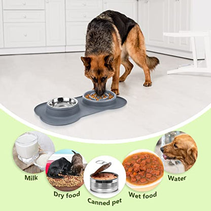 Pecute Slow Feeder Dog Bowls to Slow Down Eating, Dog Bowl Slow Feeder with No-Spill Non-Skid Silicone Mat, Food-Grade Safe Dog Food Bowls Slow Feeder, Stainless Steel Dog Water Bowl for Dogs Cats - size: Medium-1¾ Cup/13.5 oz each