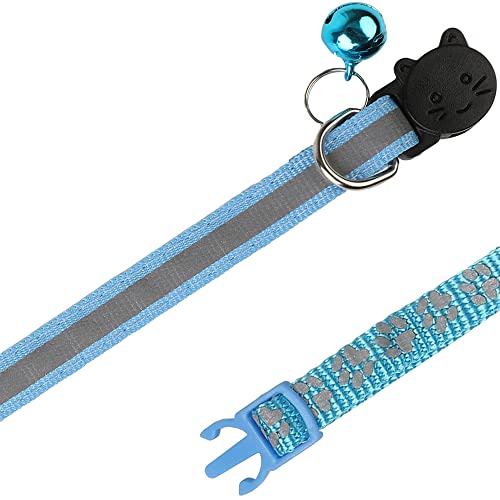 2 Pack Reflective Cat Collar Breakaway with Bell,Personalized Kitten Collars,Adjustable Safety Buckle Collar for Male Cats Girls & Boys (Sky Blue) - color: Sky Blue