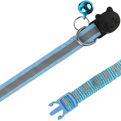 2 Pack Reflective Cat Collar Breakaway with Bell,Personalized Kitten Collars,Adjustable Safety Buckle Collar for Male Cats Girls & Boys (Sky Blue) - color: Sky Blue