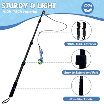 Flirt Pole for Dogs, Interactive Toys Tug-of-war for Dogs, Four-Section Retractable Adjustable Length, Chase Toys with Rope Chewing Sticks, for Outdoor Exercise & Training - size: 50Inch Pole-Black