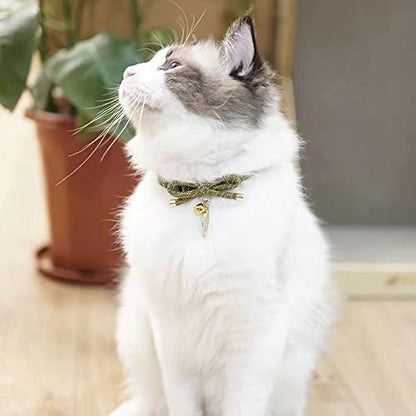 Cute Bowtie Cat Collar with Bell. Japanese Stylish Bowknot & Fish Charm. Safety Breakaway, Soft, Lightweight, for Girl Boy Male Female Cats Kitten,Green - color: Tea Green, size: Medium (8-12 inches)