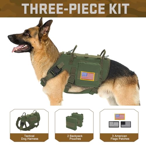 Dog Harness Medium Sized,Tactical Dog Harness with Handle,No Pull Military Style Service Dog Vest with Pockets Adjustable for Medium Large Dogs,Green,Chest 19.5-41.5" - color: Green, size: M:Chest 22-35",Fit 30-80lbs