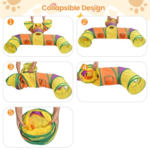 Petizer H-4-Way Collapsible Cat Tunnels for Kittens Indoor Entertainment, Washable Cute Cat Tube Toys with Interactive Playing Balls,Tear-Resistant Pet Tube, Cats, Kitten, Kitty, Puppy, Rabbit