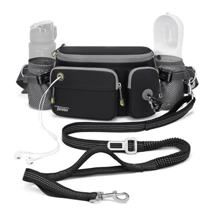 TUDEQU 4-in-1 Dog Walking Belt with Large Fanny Pack, Dog Fanny Pack, Hands Free Dog Leash Leash for Large Dogs that Pull Training Jogging Hiking - color: BLACK