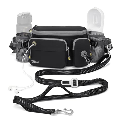 TUDEQU 4-in-1 Dog Walking Belt with Large Fanny Pack, Dog Fanny Pack, Hands Free Dog Leash Leash for Large Dogs that Pull Training Jogging Hiking - color: BLACK