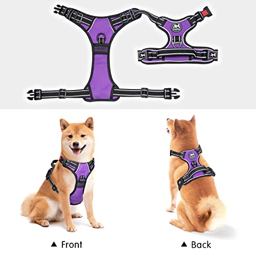 PoyPet No Pull Dog Harness, No Choke Front Lead Dog Reflective Harness, Adjustable Soft Padded Pet Vest with Easy Control Handle for Small to Large Dogs(Purple,XS) - color: Purple, size: XS