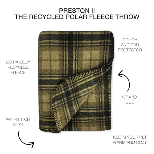 Preston II – THE Polar Fleece Throw, Super-Soft Recycled Polar Fleece Dog Blanket Couch Coat Sofa and Car Protecter for Small, Medium, Large Dogs - 40”x 50”, Olive Chesterfield Plaid, One Size - color: Olive Chesterfield Plaid