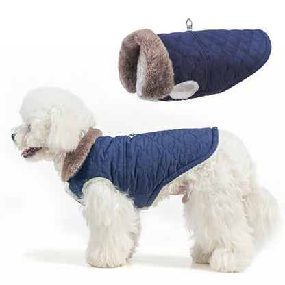 BEAUTYZOO Winter Dog Coat with Harness Built in, Warm Dog Puffer Jacket Vest Padded Fleece Cold Weather Coats Windproof Waterproof Snow Jackets Clothes for Small Medium Puppy, Blue S - color: Navy Blue, size: S (Back: 12",Chest: 18")