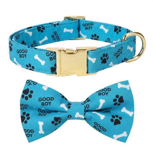 Cute Bone Dog Bow Tie Dog Collar Accessory, Detachable Bowtie, Adjustable Collar for Small Medium Large Dogs - color: Cute Bone, size: M (12 --20")