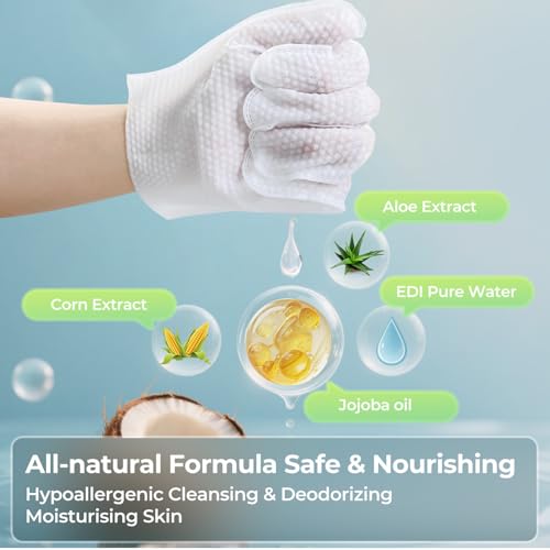 Pet Glove Wipes for Dogs and Cats - Dog Washing Gloves, Cat Bathing Wipes, Individually Wrapped, Moisture-Rich Thickened, Cleaning & Deodorizing, Hypoallergenic, Rinse Free for Grooming and Travel