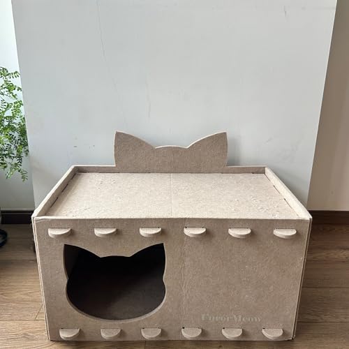 Cat House Cat Ear Design, Large Spacious Cozy Indoor Cat Bed Cave, Scratch Resistant Strong Thick Premium Felt Condo, Fun Hideaway for Multiple Cats, Up to 35LB, 21.5x13x11.6 inches (Beige)