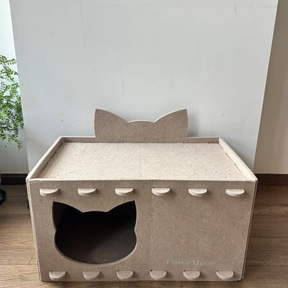Cat House Cat Ear Design, Large Spacious Cozy Indoor Cat Bed Cave, Scratch Resistant Strong Thick Premium Felt Condo, Fun Hideaway for Multiple Cats, Up to 35LB, 21.5x13x11.6 inches (Beige)