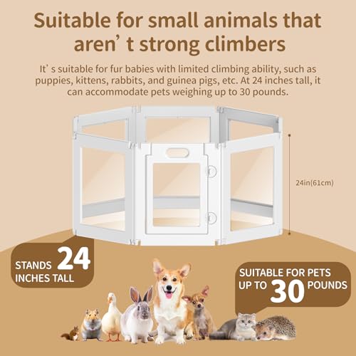 8Pcs Free Angle Plastic Dog Playpen, 23.6“ H All-in-One Assemble Playpen Divider, Durable Safety Play Pen Indoors, Puppy, Cat, Small Animal (White, 39.37" × 39.37" × 23.6")