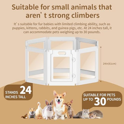 8Pcs Free Angle Plastic Dog Playpen, 23.6“ H All-in-One Assemble Playpen Divider, Durable Safety Play Pen Indoors, Puppy, Cat, Small Animal (White, 39.37" × 39.37" × 23.6")