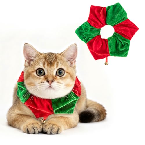 Christmas Pet Collar for Cat Dog, Classical Red Green Jingle Bell Christmas Collar Fun Stretchable Costume Accessory Soft Velvet Collars for Xmas Party Holiday Pet Neckwear L/XL Size - color: Style4