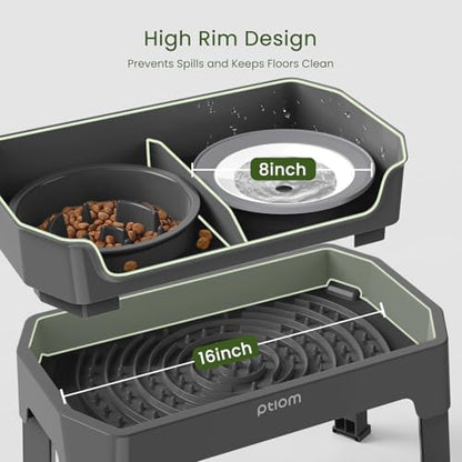 4-in-1 Elevated Slow Feeder Dog Bowls, 4 Height Adjustable Mess Proof Raised Dog Bowl Stand with No Spill Water Bowl, Stainless Steel Doggy Food Dish & Slow Feeder for Large Medium Small Pets - color: Grey, size: Water Bowl + Stainless Steel Bowl + Slow F