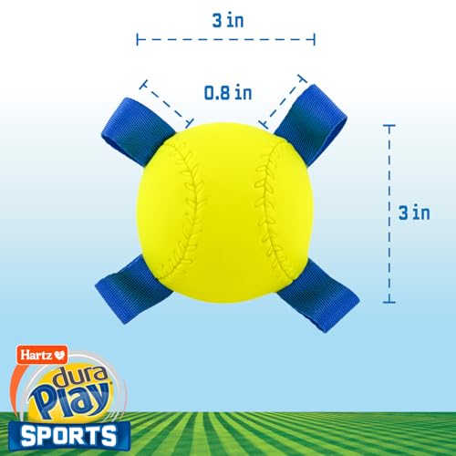 Hartz Dura Play Sports Baseball Dog Toy, Bacon Scented Squeaky Latex Yellow & Blue Toy, 1 Count - size: 1 Count, style: Baseball