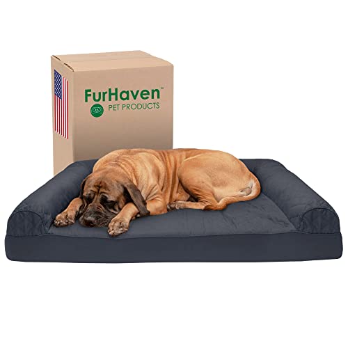 Furhaven Cooling Gel Dog Bed for Large Dogs w/ Removable Bolsters & Washable Cover, For Dogs Up to 125 lbs - Quilted Sofa - Iron Gray, Jumbo Plus/XXL - color: Iron Gray, size: Jumbo Plus