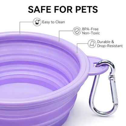 Collapsible Dog Bowls 2-Pack, Portable Travel Dog Bowl with Carabiner, Food-Grade BPA-Free Silicone Pet Food & Water Bowl for Dogs & Cats, Hiking Walking Camping (Purple and Mint Green) - color: Purple and mint green