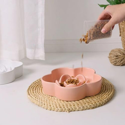 Ceramic Slow Feeder Dog Bowl, Anti-Choking Slow Food Bowls, 8" 11.3oz Slow Feeder for Medium, Large Breeds, Plum Puzzle Design, Non-Slip Silicone, Dishwasher and Microwave Safe, Pink - color: Pink