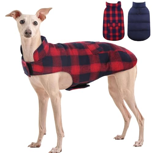 Kuoser Reversible Winter Coat, British Style Jacket for Small Medium Dogs - Warm, Windproof Puppy Cold Weather Vest, Red M - color: Red+Blue, size: M (Chest Girth: 17.3-20.9'')