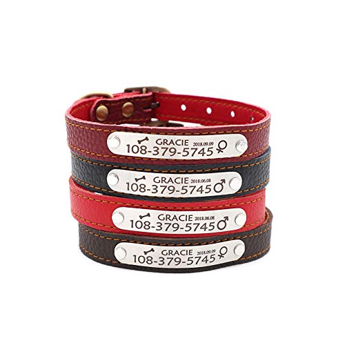 Personalized Cat Collar with Name Tag,Custom Leather Cat Collar Engraved with Name and Phone Number for Boy and Girl Cats or Small Puppy Dogs-XS,Black - color: Black, size: XS